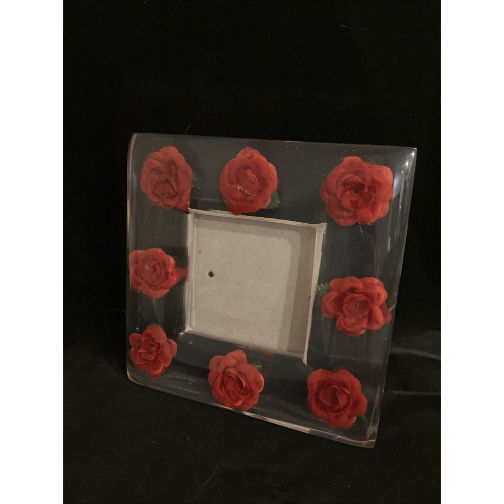 Red Roses Floating Suspended In Acrylic 3.5 X 3.5 Photo Picture Frame Vintage